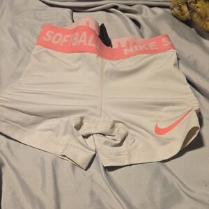 Nike White and Pink Softball Shorts